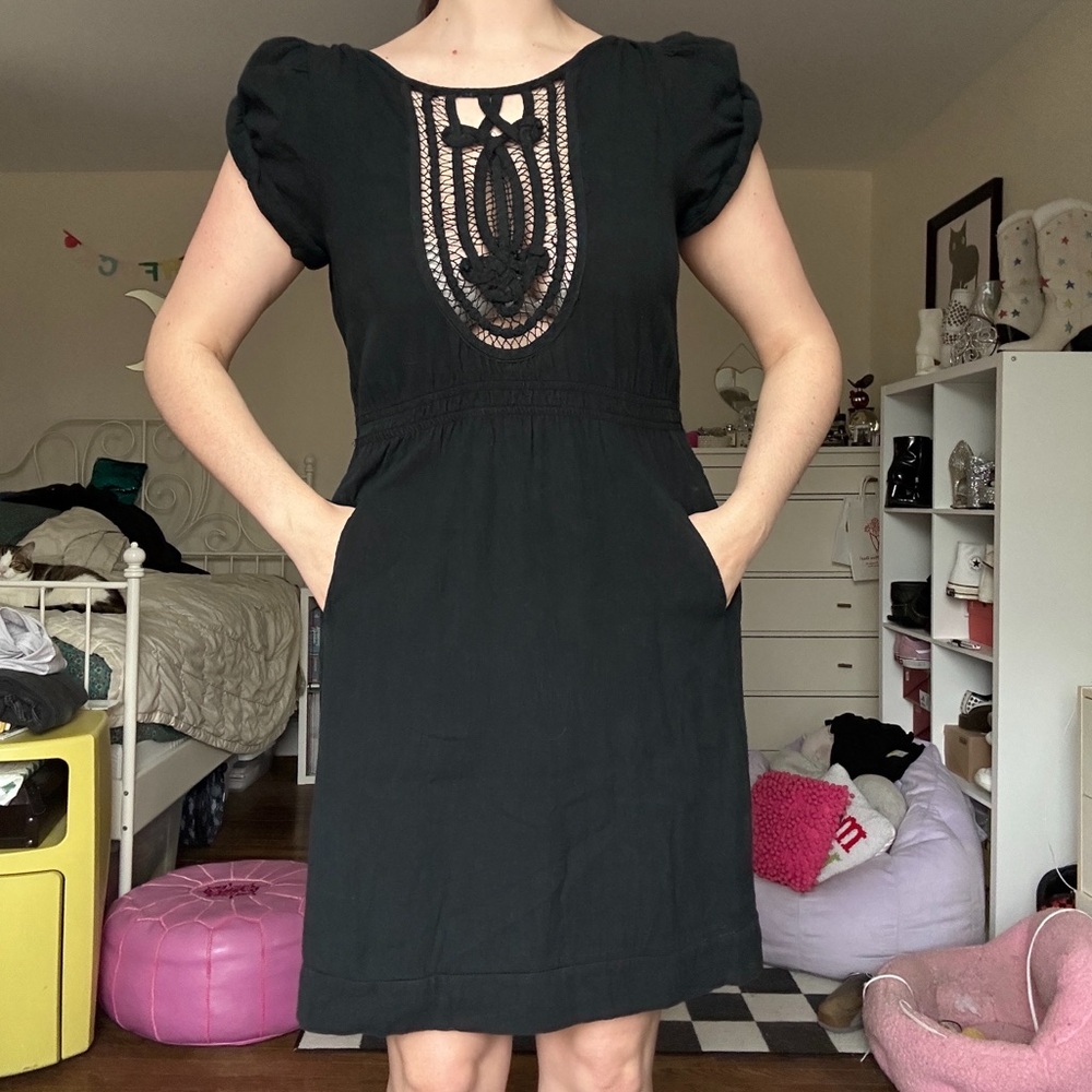 Isabel Marant Black Crochet Front Short Sleeve Dress